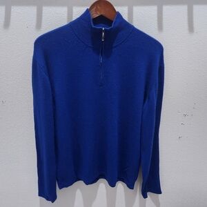 Phineas Cole Luxury Wool 1/4 Zip‎ Pullover Sweater Wool Solid Royal Blue Italy